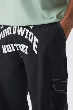 boohooMAN Plus Relaxed Cargo Worldwide Print Trouser | UK| Trousers