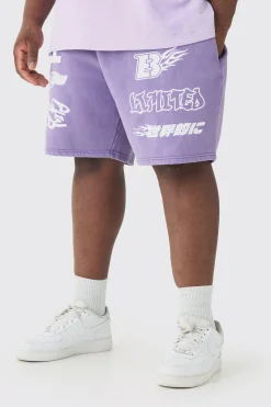 boohooMAN Plus Relaxed Moto Puff Print Washed Shorts | UK| Shorts