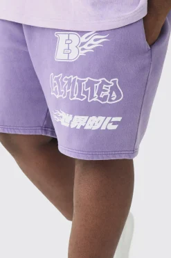 boohooMAN Plus Relaxed Moto Puff Print Washed Shorts | UK| Shorts