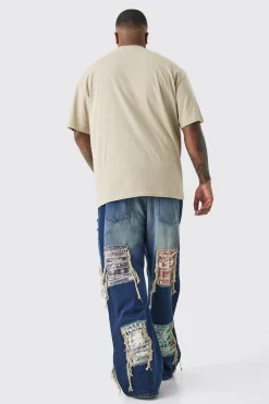 boohooMAN Plus Relaxed Rigid Flare Applique Jeans | UK| Trousers|Jeans