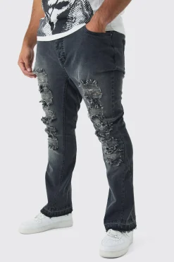 boohooMAN Plus Ripped Gusset Detail Stretch Skinny Flared Jeans | UK| Trousers|Jeans