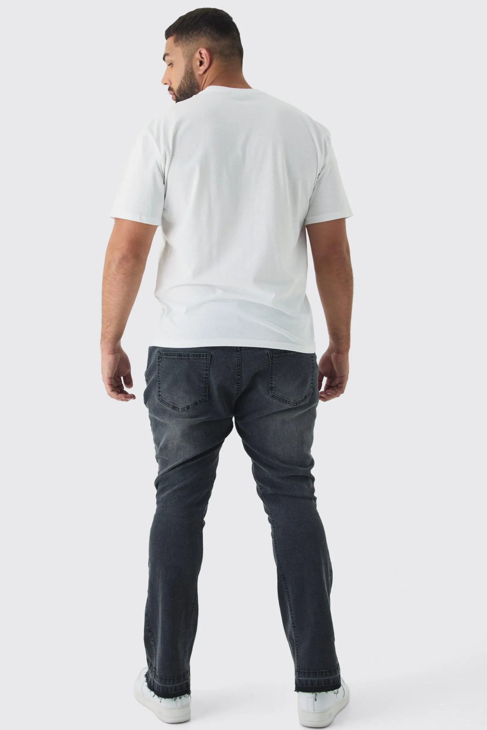 boohooMAN Plus Ripped Gusset Detail Stretch Skinny Flared Jeans | UK| Trousers|Jeans