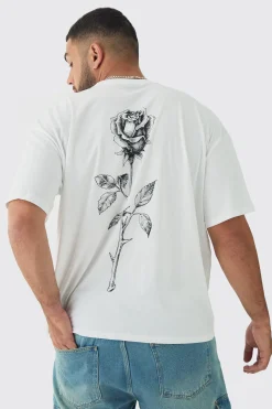Plus Rose Back Printed Oversized T-Shirt | UK^boohooMAN Discount