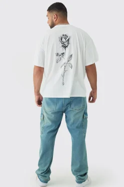 Plus Rose Back Printed Oversized T-Shirt | UK^boohooMAN Discount