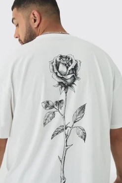 Plus Rose Back Printed Oversized T-Shirt | UK^boohooMAN Discount