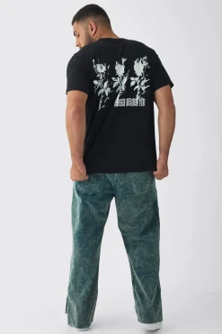 Plus Rose Design Washed Graphic T-Shirt | UK^boohooMAN