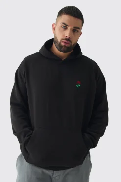 boohooMAN Plus Rose Embroidered Hoodie | UK| Hoodies & Sweatshirts