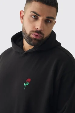boohooMAN Plus Rose Embroidered Hoodie | UK| Hoodies & Sweatshirts