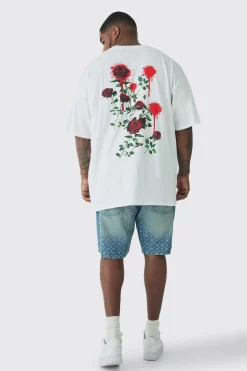 Plus Rose Floral Back Print T-shirt | UK^boohooMAN Sale