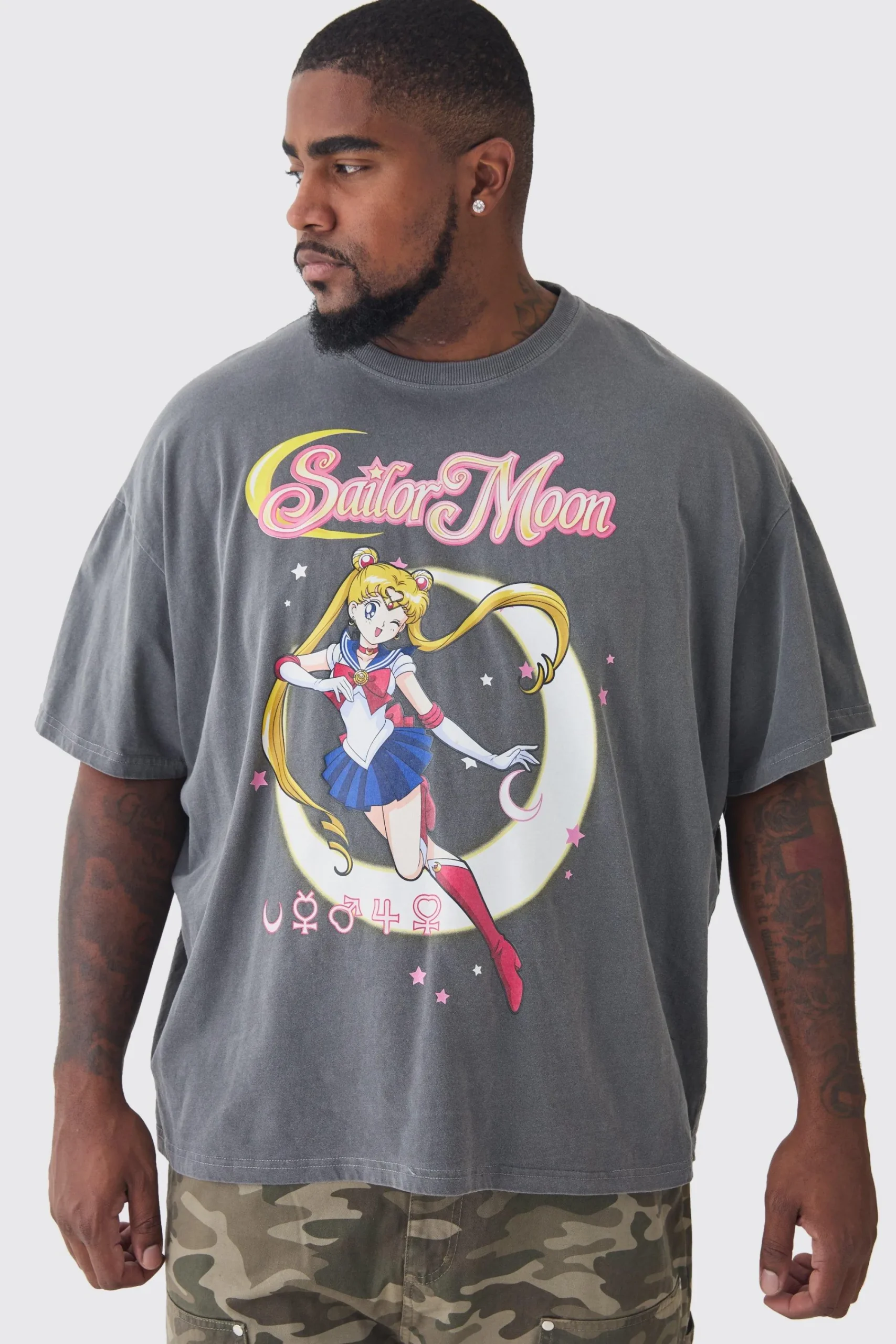 Plus Sailor Moon Licence Washed T-shirt In | UK^boohooMAN New
