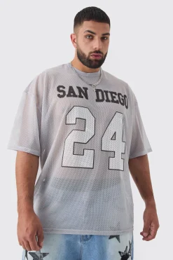 Plus San Diego Printed Varsity Mesh Basketball T-shirt In | UK^boohooMAN Outlet