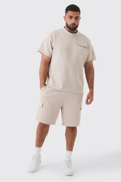 boohooMAN Plus Scuba Extended Neck Pocket T-shirt & Cargo Short Set | UK| Shorts|Tracksuits