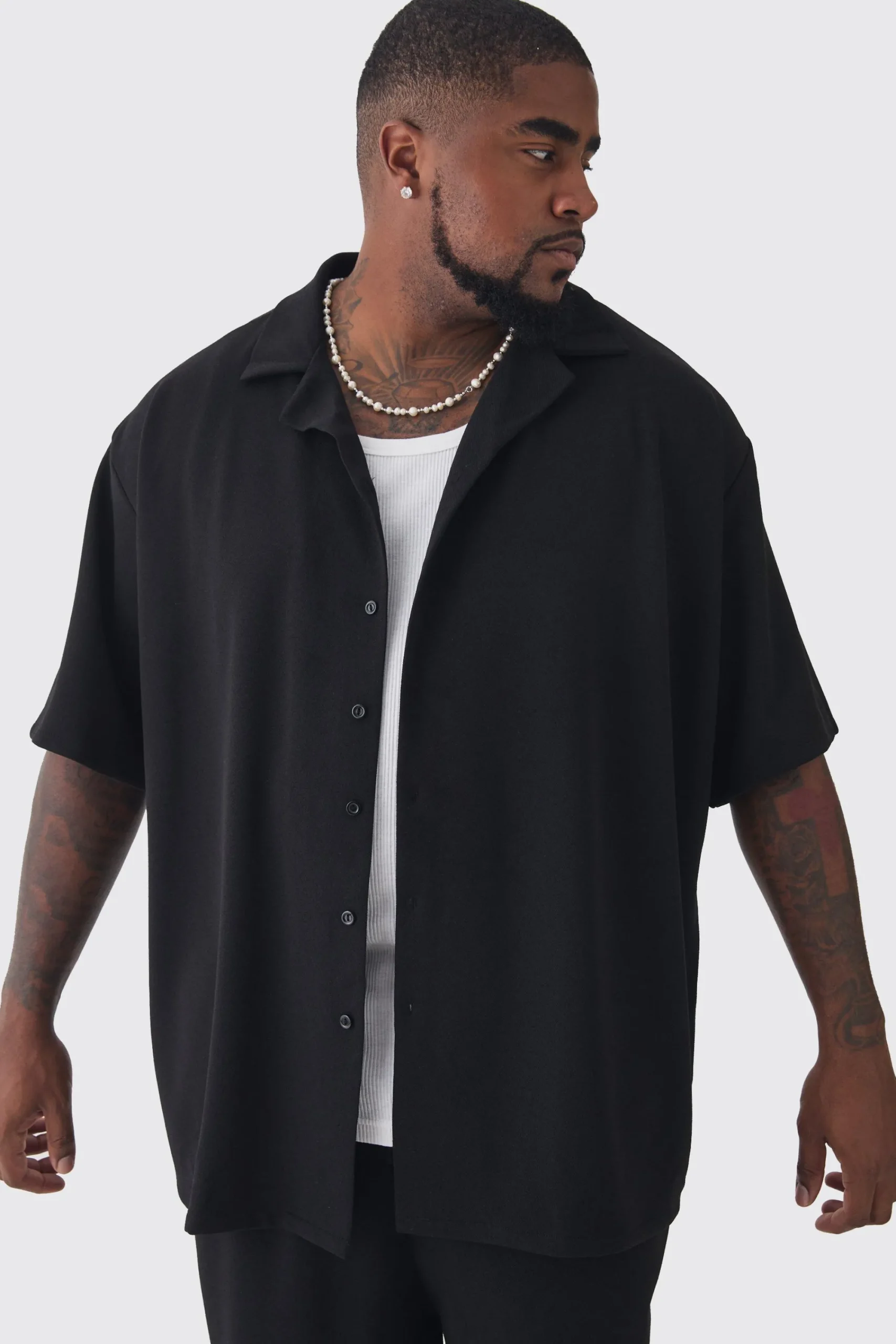 boohooMAN Plus Scuba Twill Oversized Shirt & Trouser Set | UK| Sets & Co-Ords