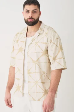 boohooMAN Plus Short Sleeve Drop Revere Abstract Poplin Print Shirt | UK| Shirts