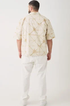 boohooMAN Plus Short Sleeve Drop Revere Abstract Poplin Print Shirt | UK| Shirts
