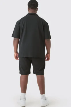 boohooMAN Plus Short Sleeve Drop Revere Shirt & Short Set In | UK| Sets & Co-Ords