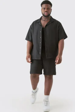 boohooMAN Plus Short Sleeve Drop Revere Linen Shirt & Short Set In | UK| Sets & Co-Ords