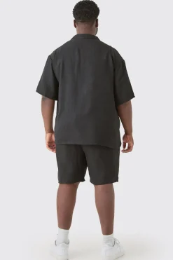 boohooMAN Plus Short Sleeve Drop Revere Linen Shirt & Short Set In | UK| Sets & Co-Ords