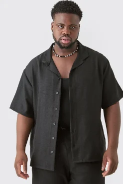 boohooMAN Plus Short Sleeve Drop Revere Linen Shirt & Short Set In | UK| Sets & Co-Ords