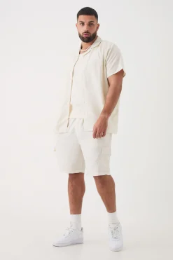 boohooMAN Plus Short Sleeve Linen Cargo Shirt & Short Set In | UK| Sets & Co-Ords