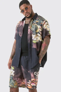 boohooMAN Plus Short Sleeve Snake Shirt & Short Set | UK| Sets & Co-Ords