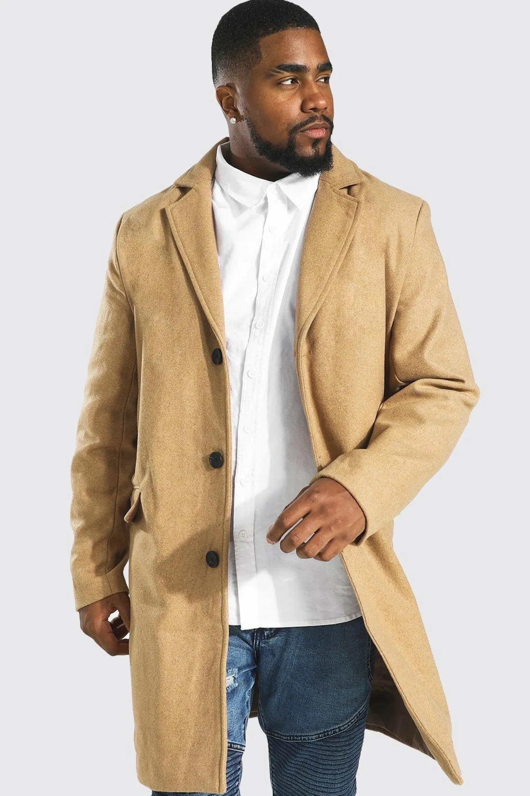 boohooMAN Plus Single Breasted Wool Look Overcoat In | UK| Coats & Jackets