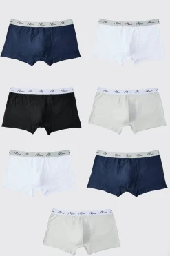 boohooMAN Plus Size 7 Pack Man Script Mixed Boxers | UK| Underwear & Socks|Underwear & Socks
