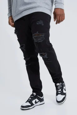 boohooMAN Plus Skinny Stretch All Over Rip Jeans | UK| Trousers|Jeans