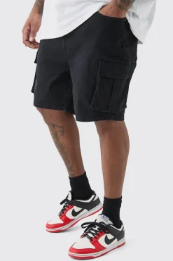 boohooMAN Plus Skinny Stretch Cargo Denim Shorts In Black | UK| Shorts