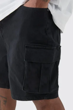 boohooMAN Plus Skinny Stretch Cargo Denim Shorts In Black | UK| Shorts