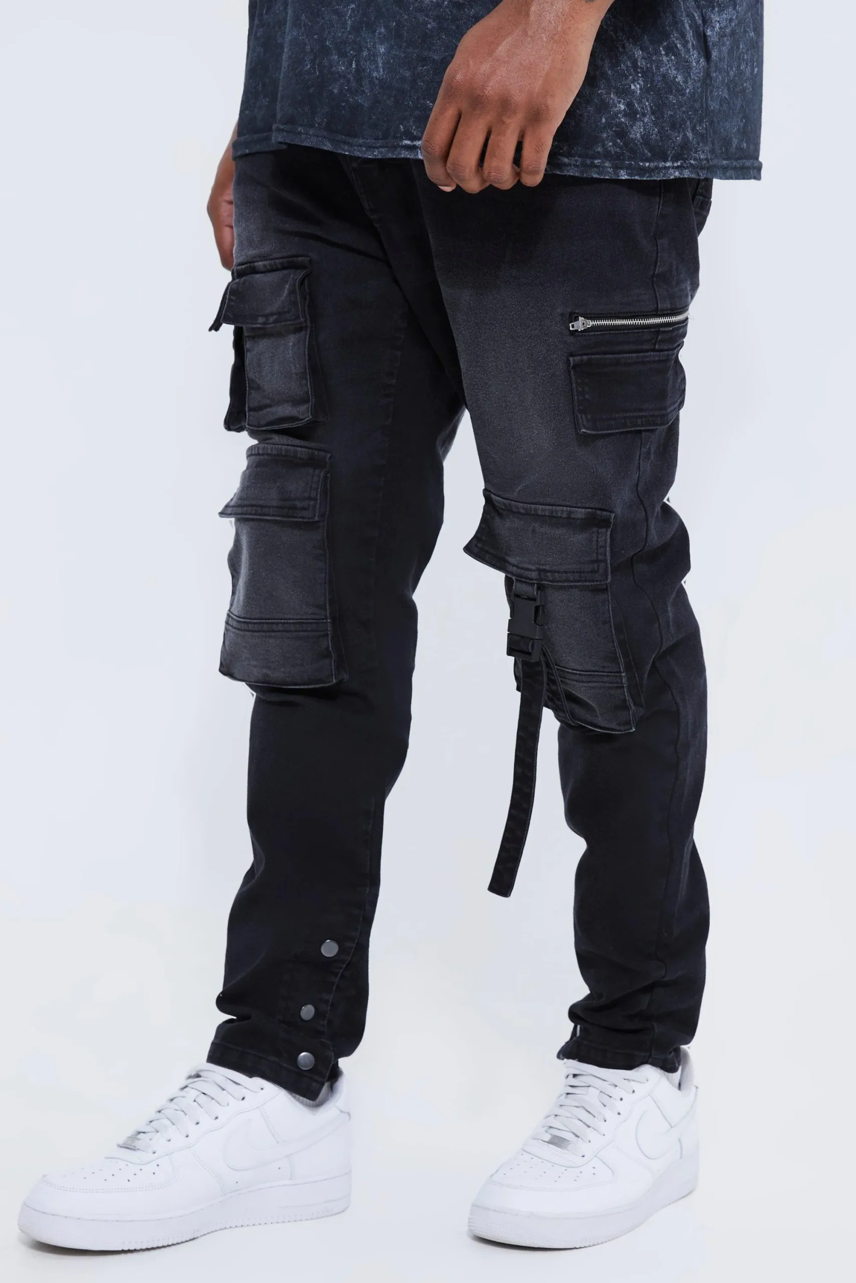 boohooMAN Plus Skinny Stretch Multi Pocket Cargo Jeans | UK| Trousers|Cargos