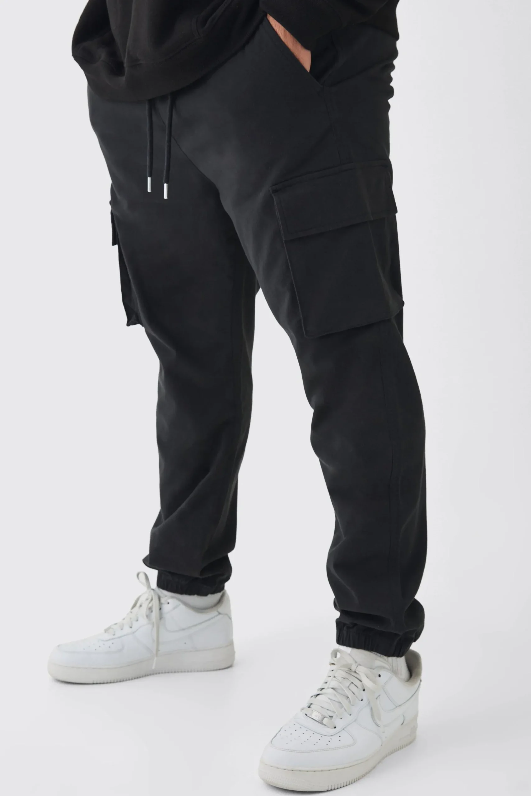 boohooMAN Plus Slim Fit Elasticated Waist Cuffed Cargo Trousers | UK| Trousers|Cargos