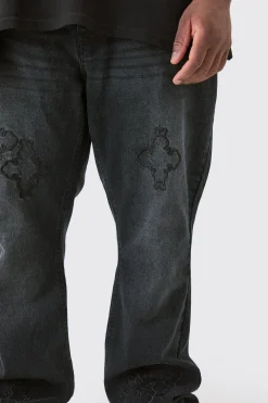 boohooMAN Plus Slim Rigid Flare Cross Applique Jean | UK| Trousers|Jeans