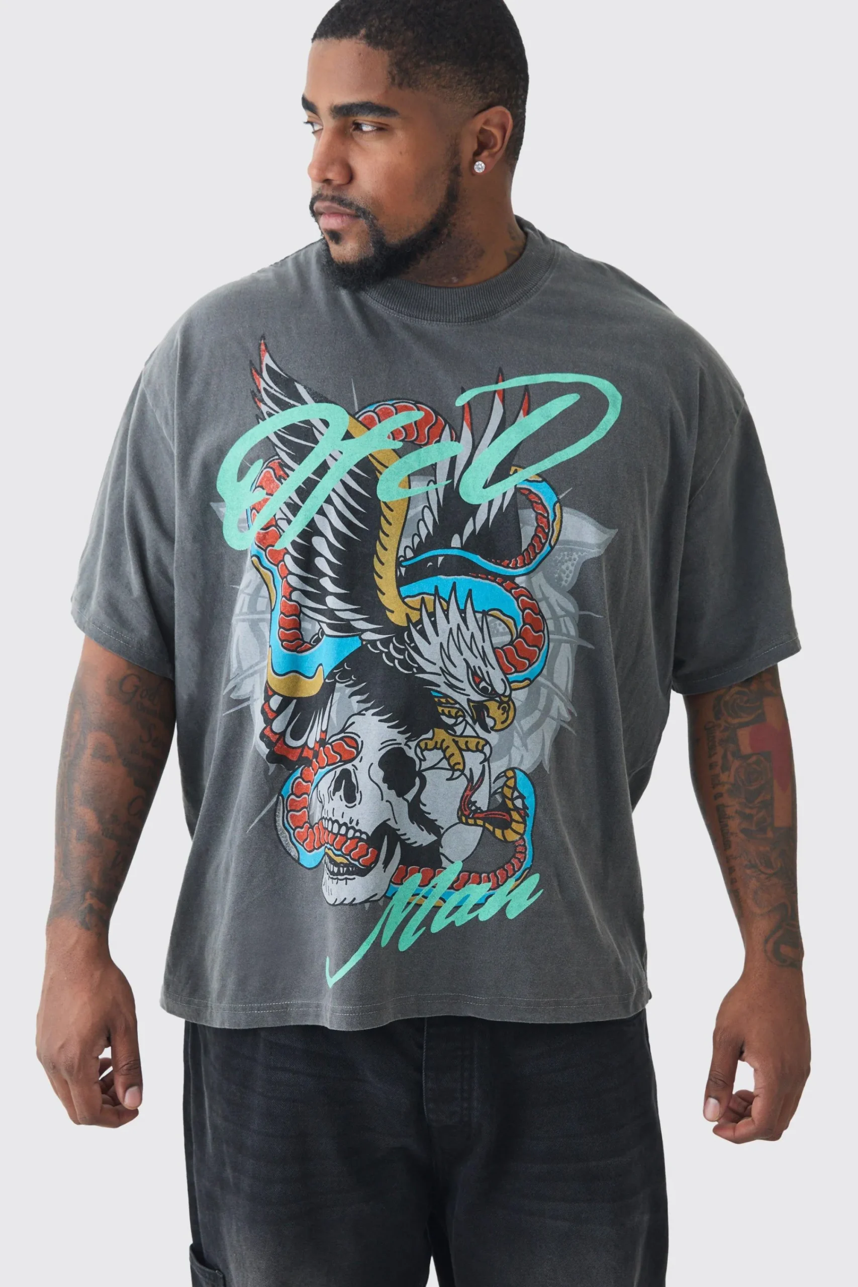 Plus Snake Ofcl Printed T-shirt In | UK^boohooMAN New