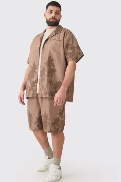 boohooMAN Plus Soft Twill Palm Hem Oversized Boxy Shirt & Short Set | UK| Sets & Co-Ords