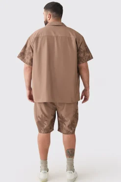 boohooMAN Plus Soft Twill Palm Hem Oversized Boxy Shirt & Short Set | UK| Sets & Co-Ords
