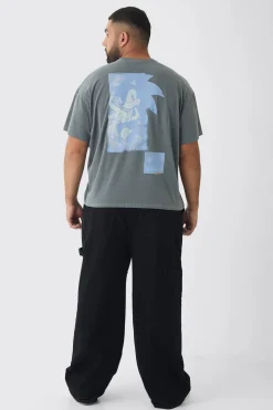 Plus Sonic Licence Washed T-shirt In Grey | UK^boohooMAN Discount