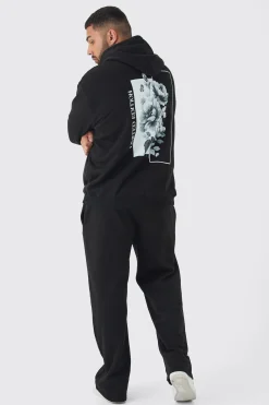 boohooMAN Plus Spliced Floral Graphic Hoodie & Relaxed Fit Jogger Tracksuit | UK| Tracksuits