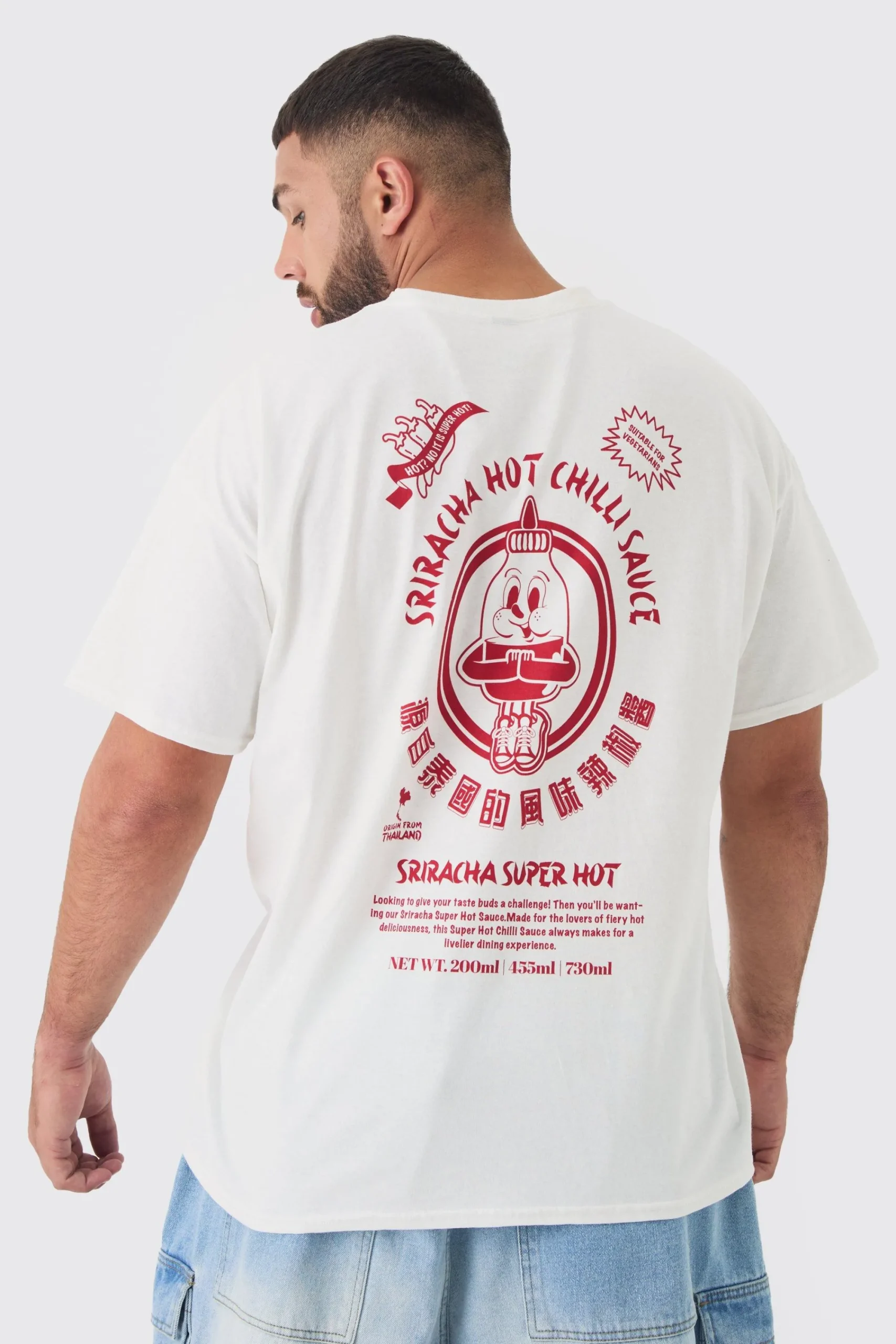 Plus Sriracha Hot Chilli Sauce License Back Print T-shirt In | UK^boohooMAN Sale