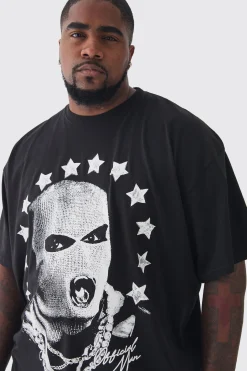 Plus Star Balaclava Graphic Oversized T-Shirt | UK^boohooMAN Sale