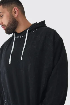 boohooMAN Plus Stitch Detail Oversized Washed Hoodie | UK| Hoodies & Sweatshirts