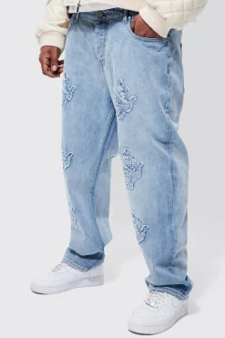 boohooMAN Plus Straight Leg Dove Applique Jean | UK| Trousers|Jeans