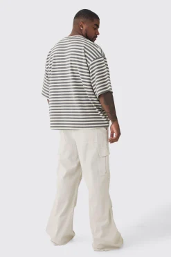 Plus Stripe Compact Rib Boxy Oversized T-Shirt | UK^boohooMAN