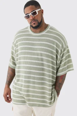 Plus Stripe Knit Relaxed T-shirt | UK^boohooMAN Best