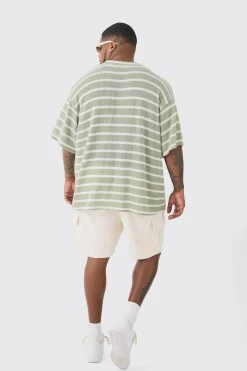 Plus Stripe Knit Relaxed T-shirt | UK^boohooMAN Best