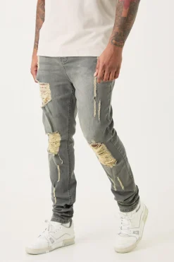 boohooMAN Plus Super Skinny Stretch Multi Rip Stacked Jeans | UK| Trousers|Jeans