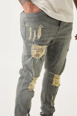 boohooMAN Plus Super Skinny Stretch Multi Rip Stacked Jeans | UK| Trousers|Jeans