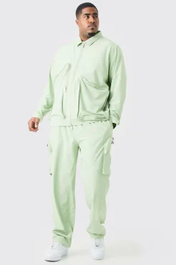 boohooMAN Plus Technical Stretch Elasticated Waist Zip Cargo Trouser | UK| Trousers|Cargos