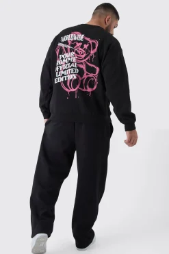 boohooMAN Plus Teddy Back Print Oversized Sweatshirt | UK| Hoodies & Sweatshirts