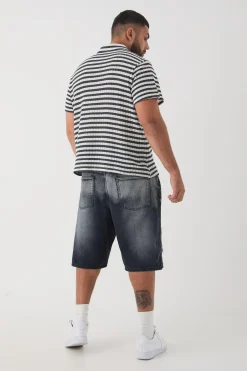 Plus Textured Stripe Polo | UK^boohooMAN Hot